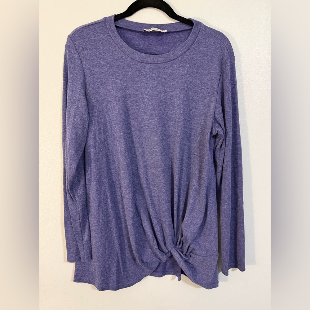 Knot Front Long Sleeve Blue T-Shirt